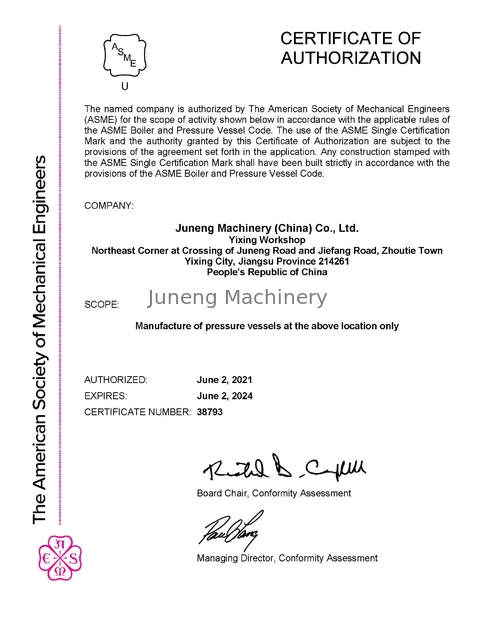 China Juneng Machinery (China) Co., Ltd. Certificações
