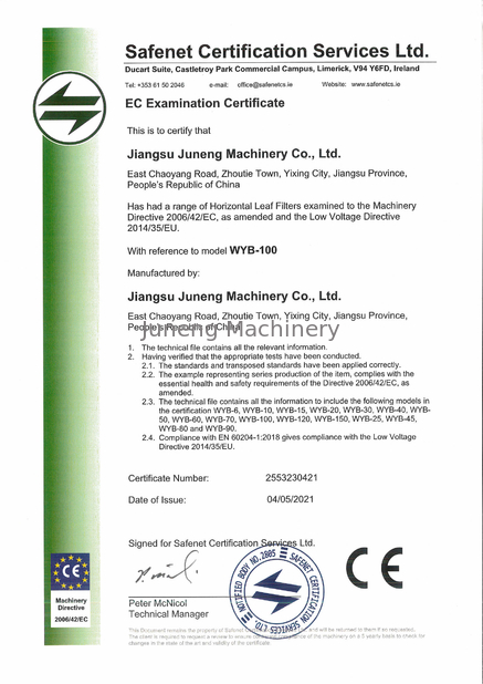China Juneng Machinery (China) Co., Ltd. Certificações